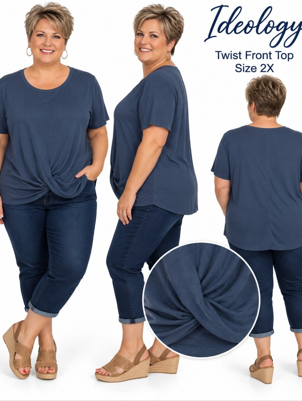 Ideology Plus Size Everyday Twist-Hem Tee - Navy Blue